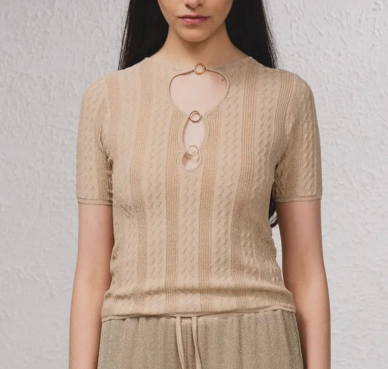 Top sable lurex 3 anneaux