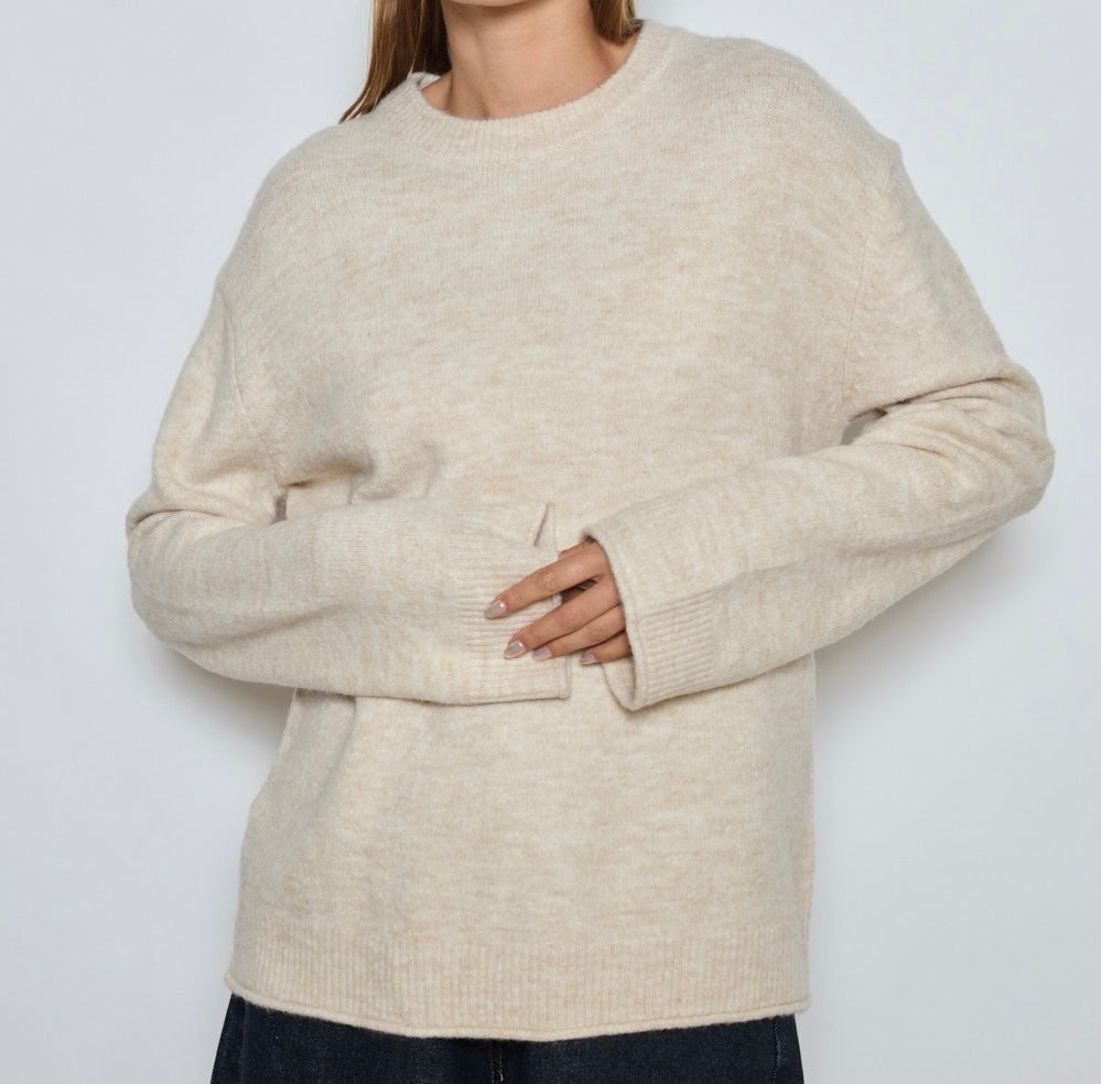 Pull écru col rond ample