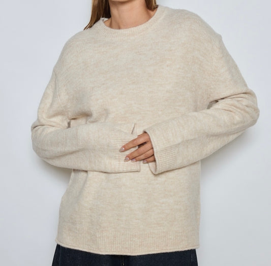Pull écru col rond ample