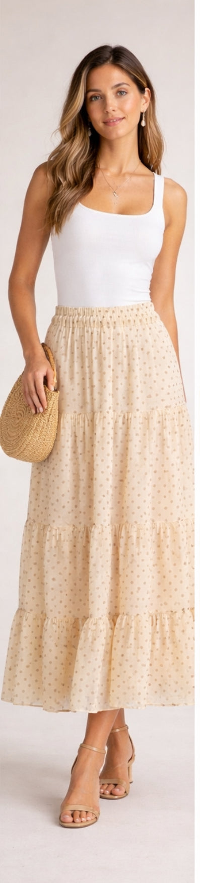 Jupe midi à pois jaune ou blanche