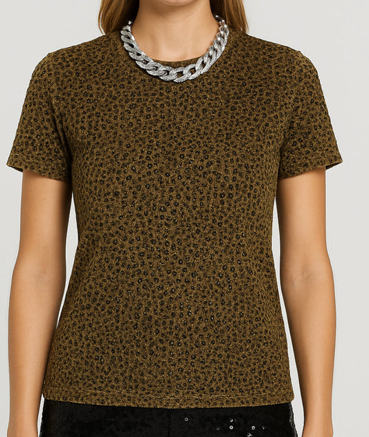 T-shirt leopard maille lurex