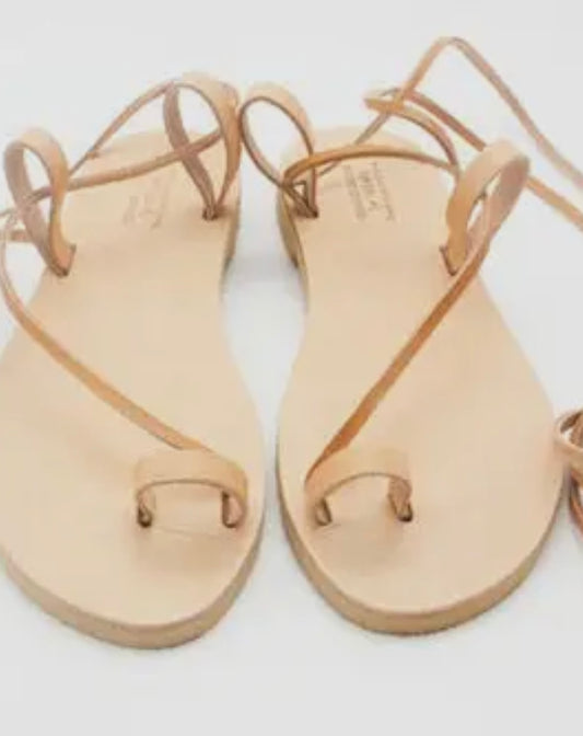 Sandales grecques à lacer cuir naturel Nikola