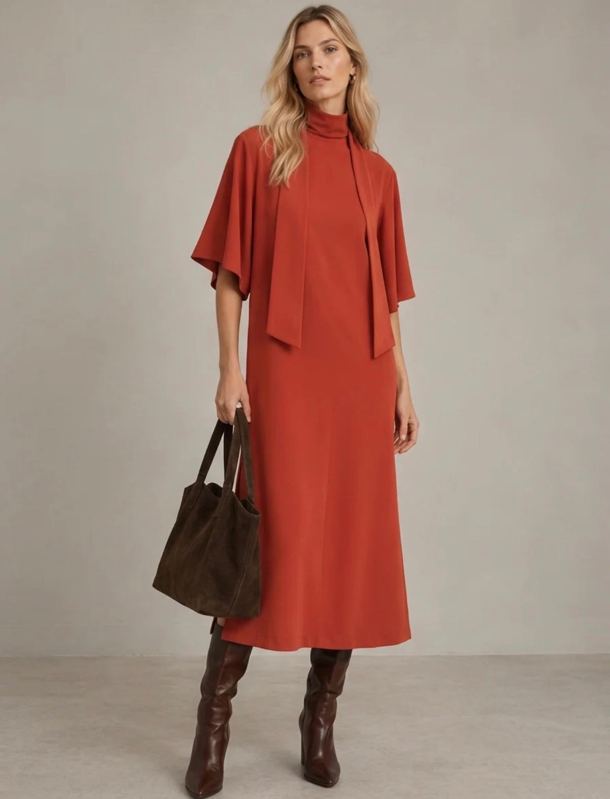 Robe brique manches et cravate
