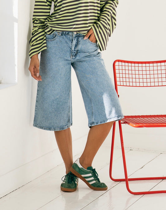 Bermuda denim trapèze