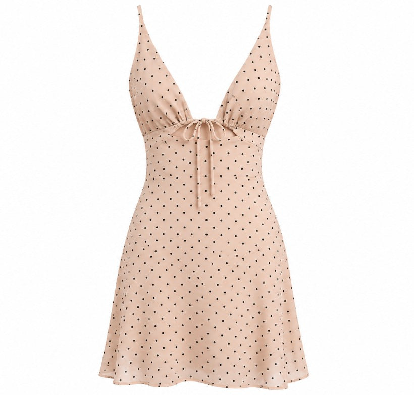 Robe beige à pois