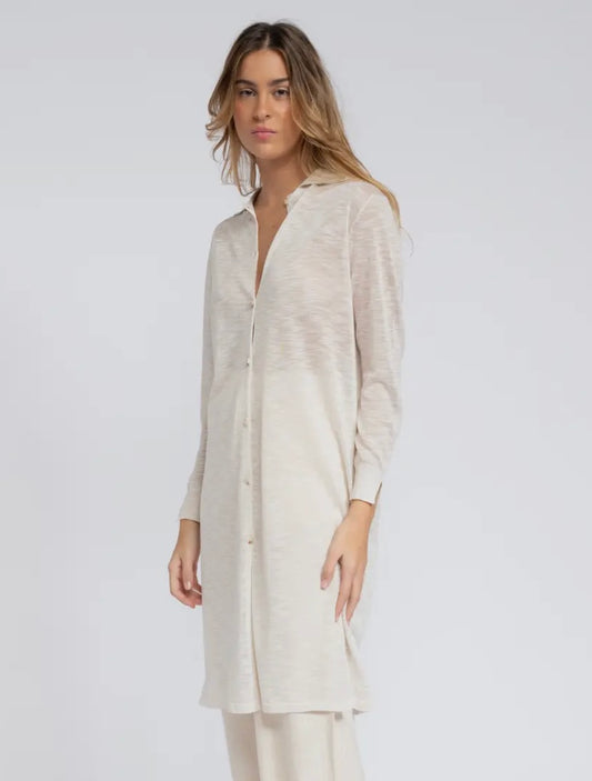 Robe chemise maille fluide beige