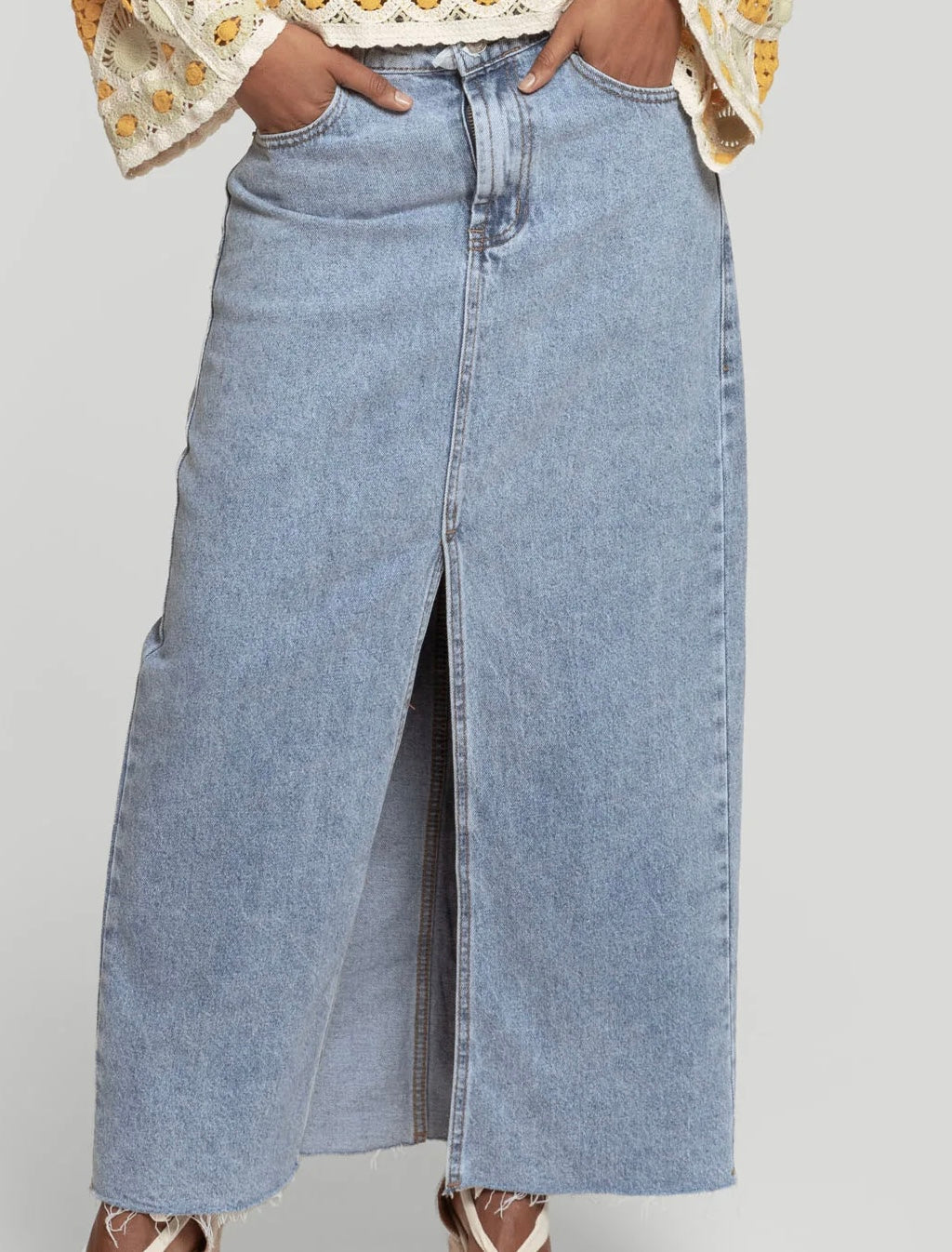 Jupe jean stretch bleu gris ou noire lauli