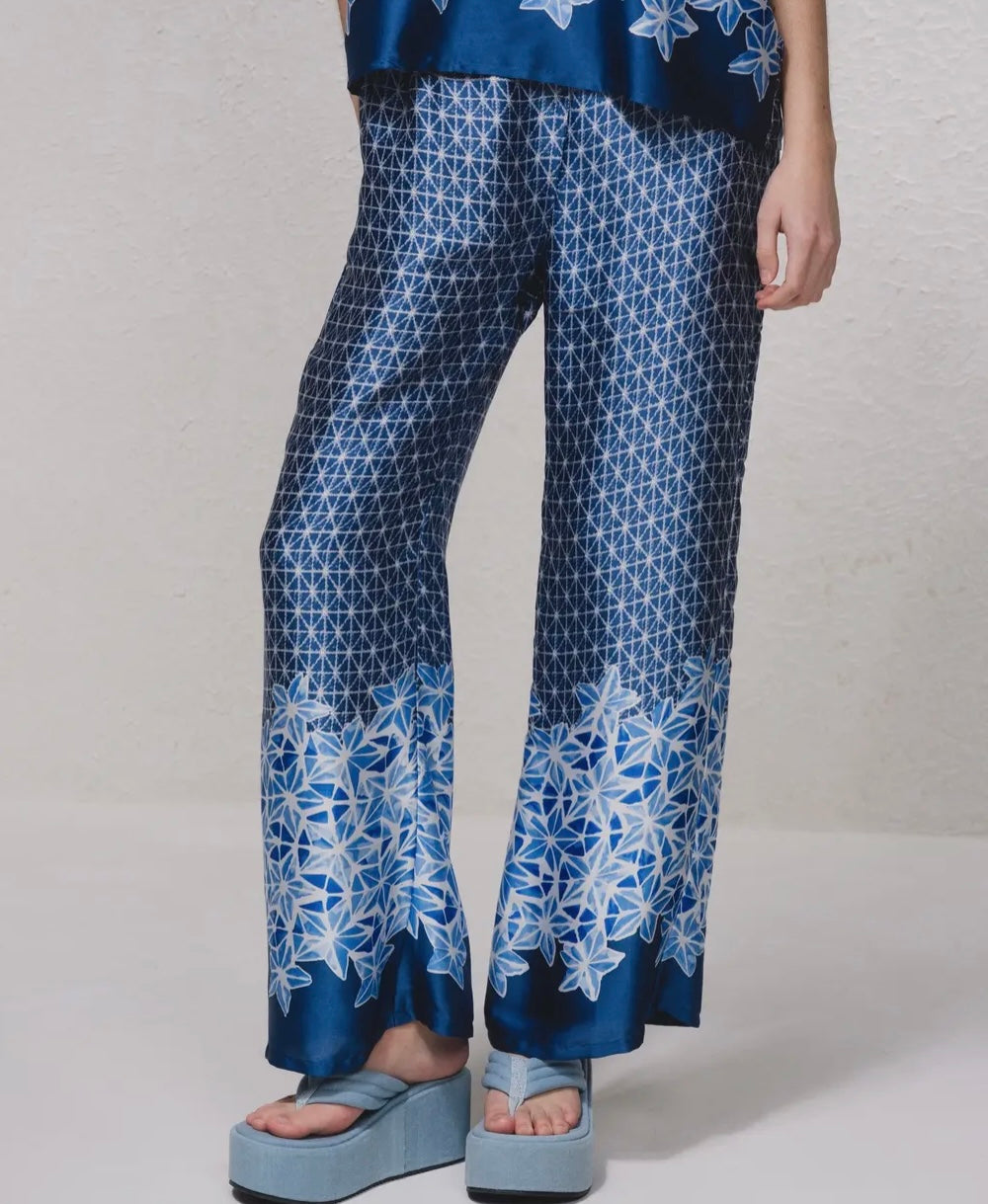 Pantalon satin imprimé bleu SMF