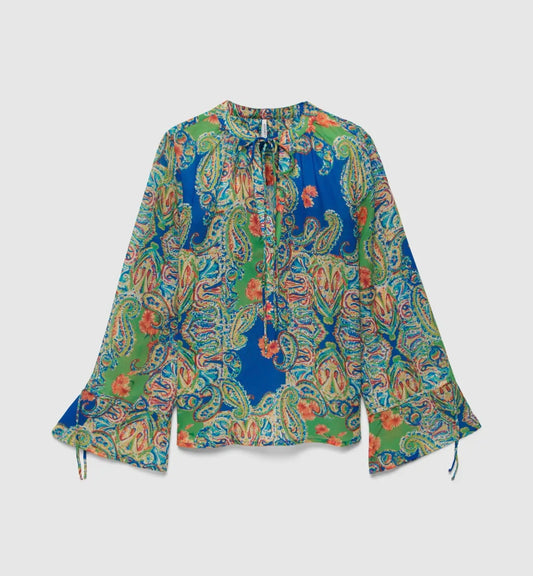 Blouse imprimée motif bleu et vert