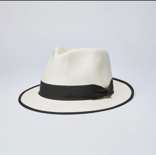 Chapeau Panama véritable pliable le noir et blanc