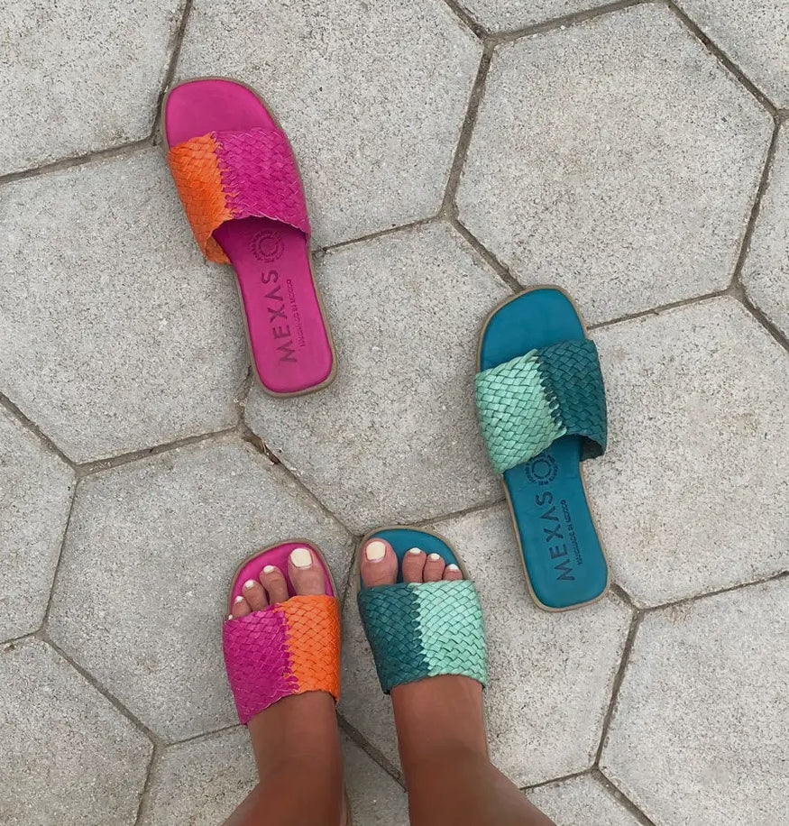 Mexas cuir tressé fushia ou turquoise