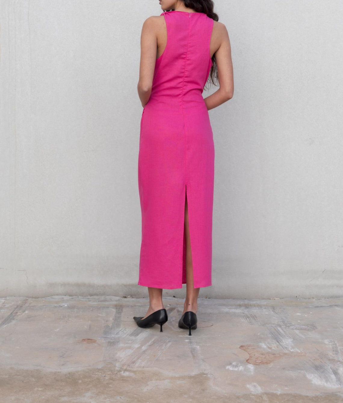 Robe en lin rose longue
