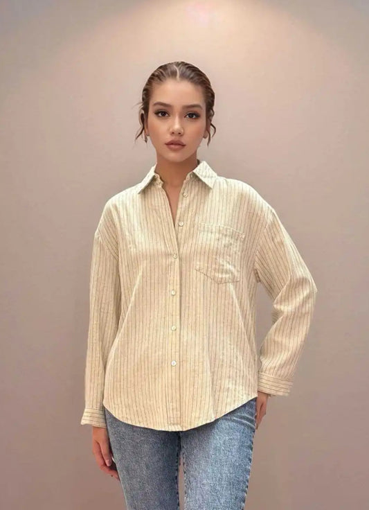 Chemise rayée beige marron
