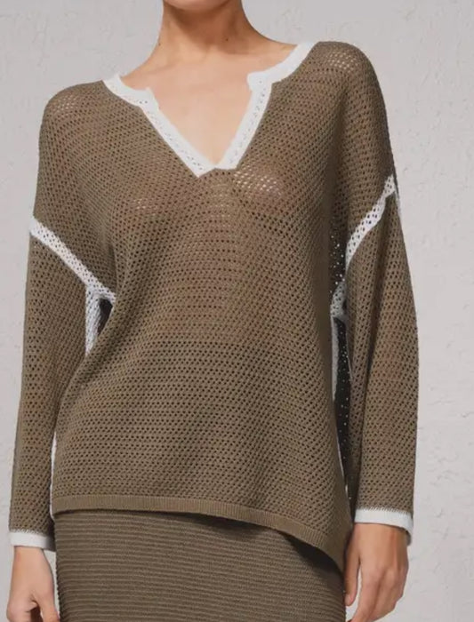Pull maille marron contraste blanc SMF