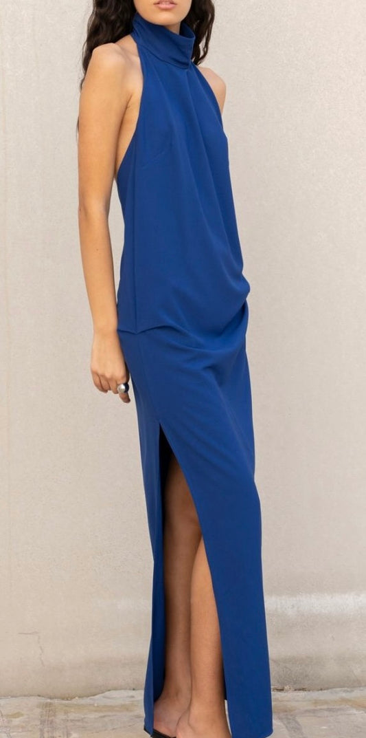 Robe longue dos nu bleu roi ou noir