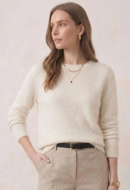 Pull laine cachemire brossé col rond