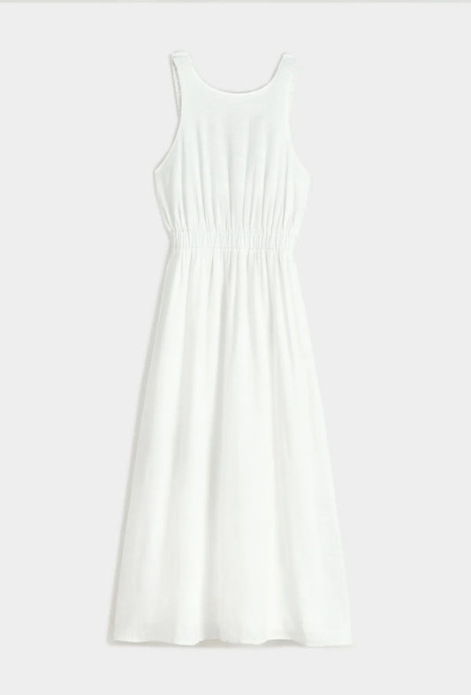 Robe blanche longue en lin dos nu froncés Copp