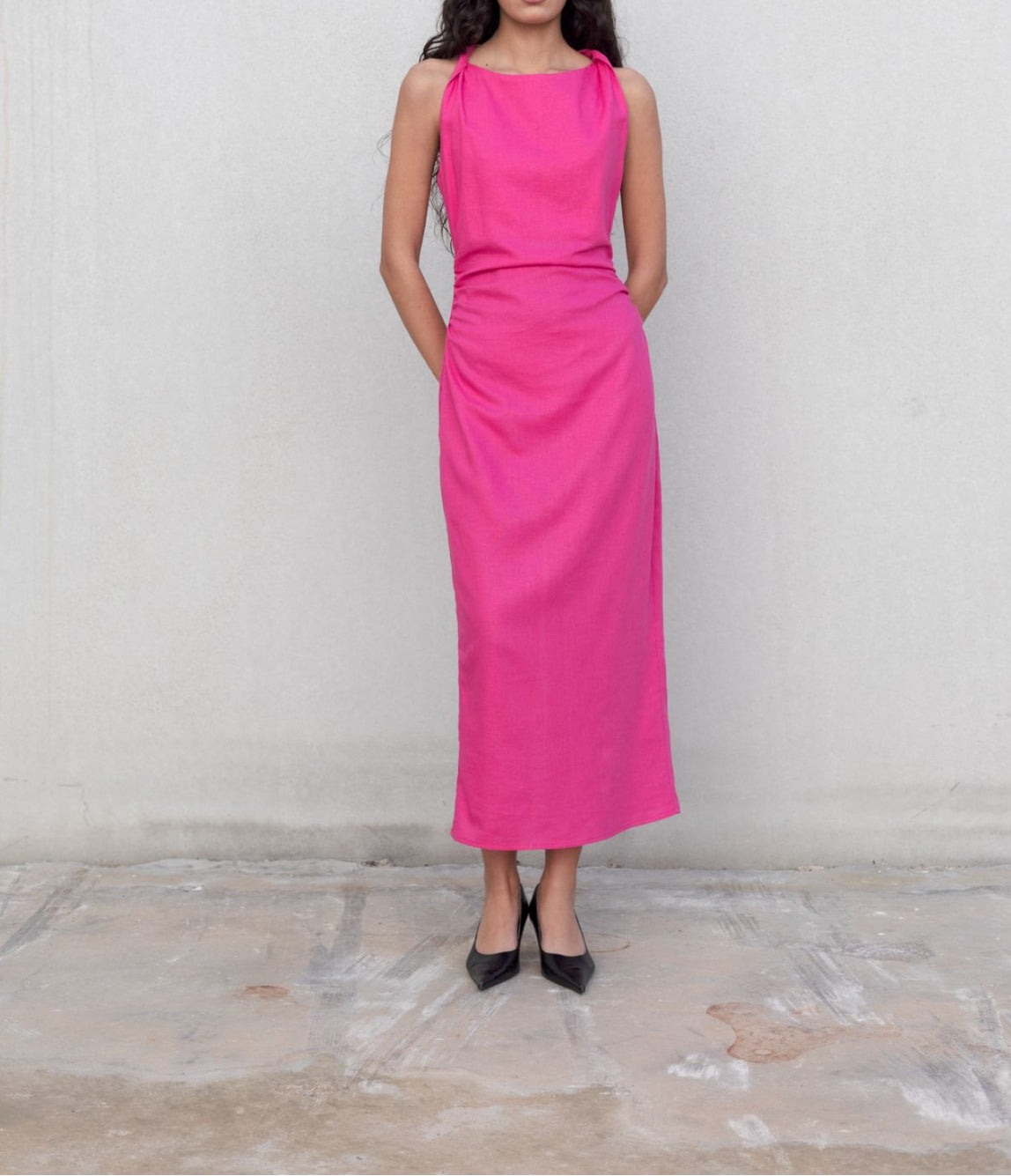Robe en lin rose longue