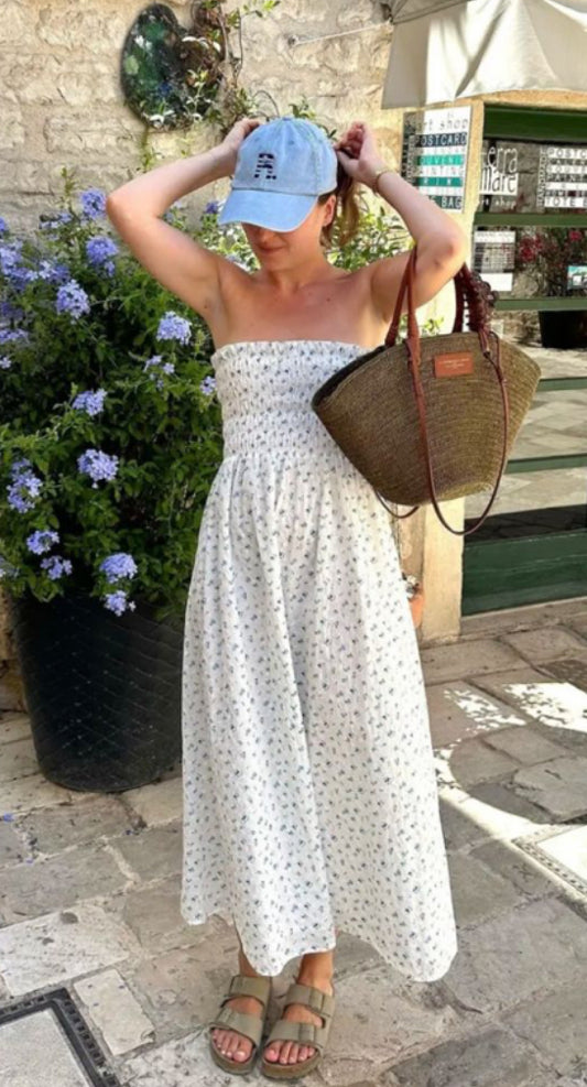 Robe bustier liberty bleue et blanche