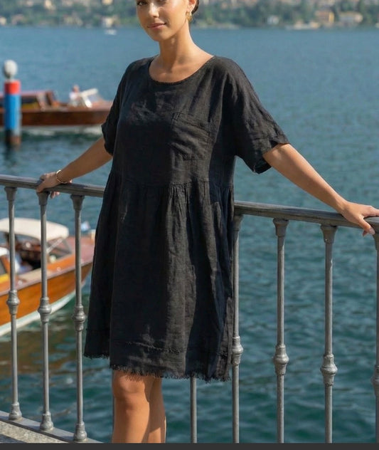 Robe courte lin manches courtes