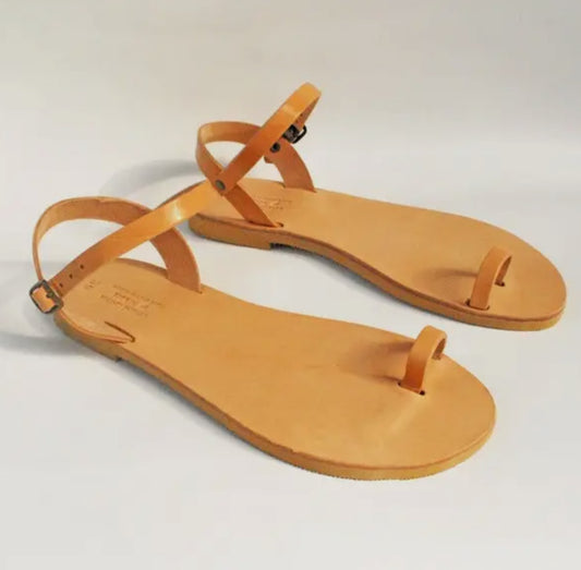 Sandales grecques pied nu cuir naturel Nikola