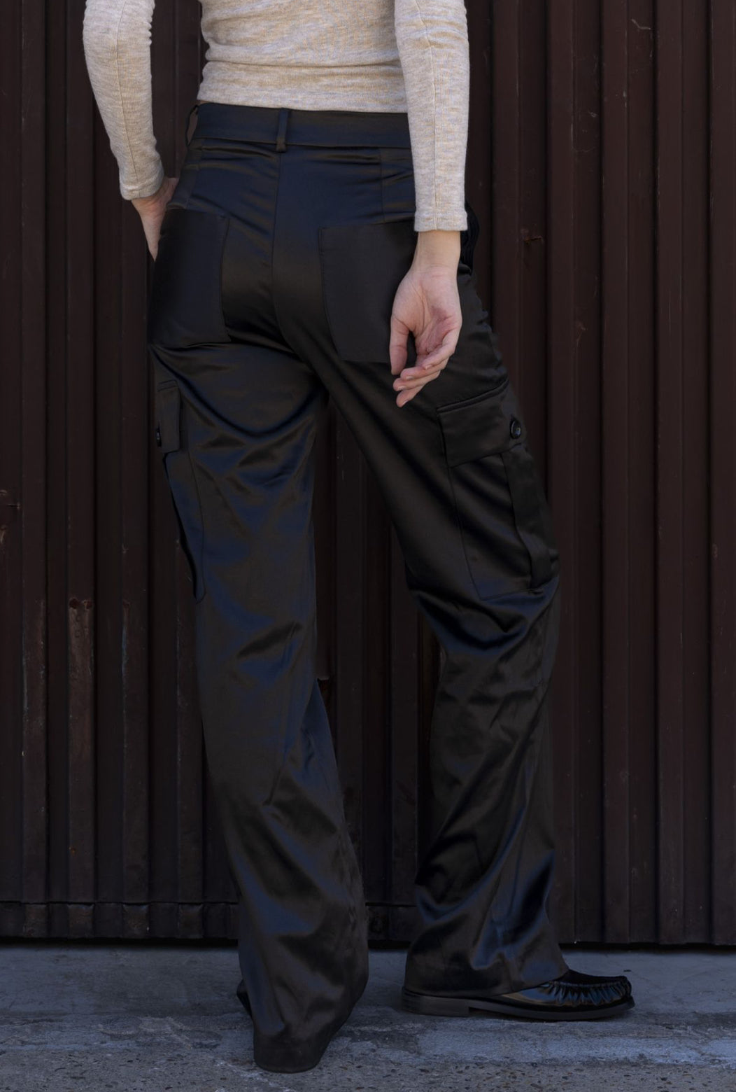 Pantalon Cargo satin noir