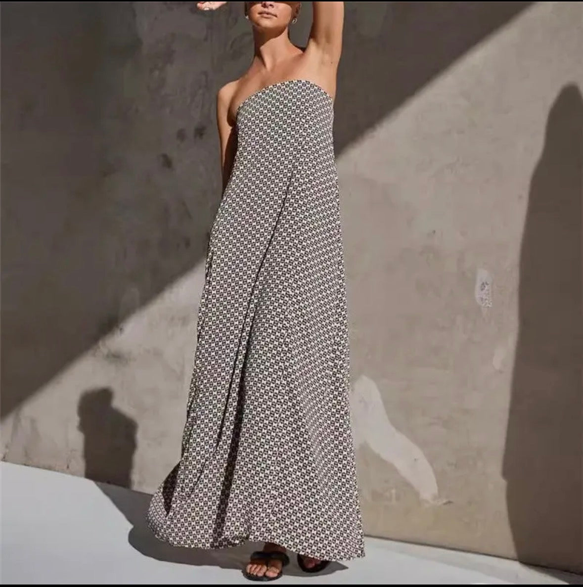 Robe bustier grise motifs géométriques