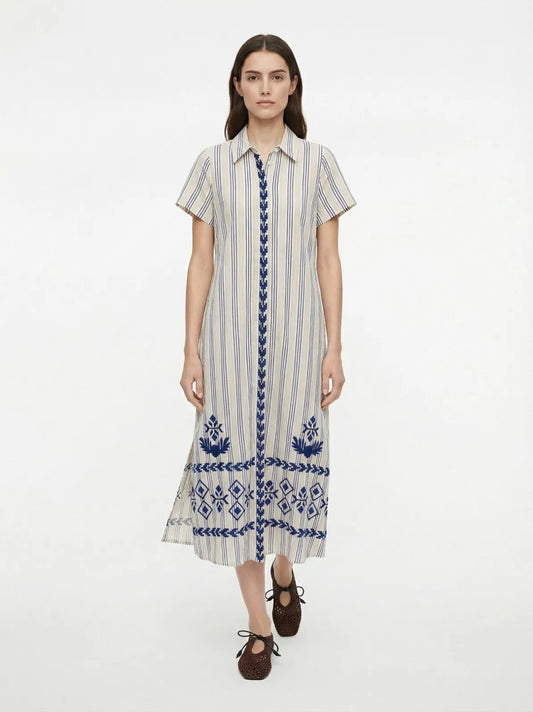 Robe chemise rayée brodée