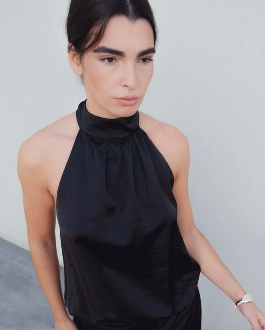 Top noir satin dos nu Elisa