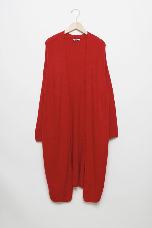 Gilet long grosse maille rouge
