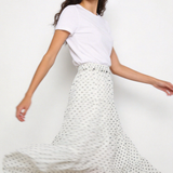 Jupe midi à pois jaune ou blanche