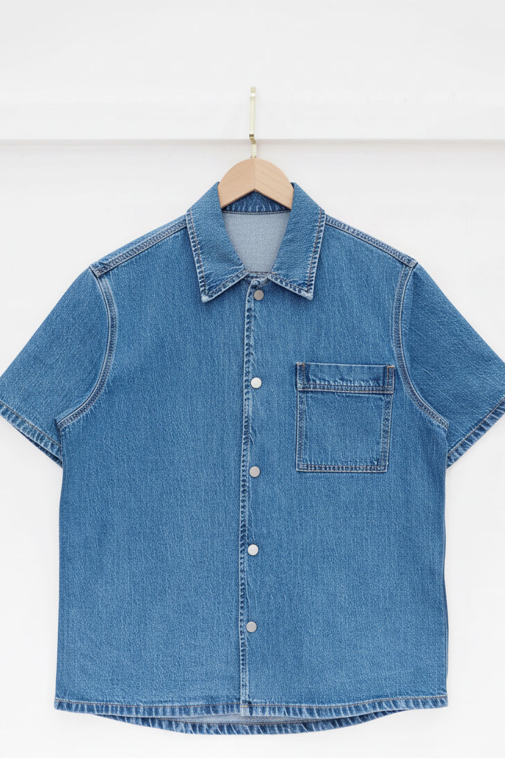 Chemise jean denim manches courtes