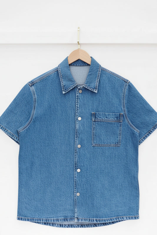 Chemise jean denim manches courtes