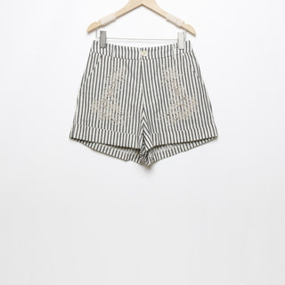 Short rayé brodé