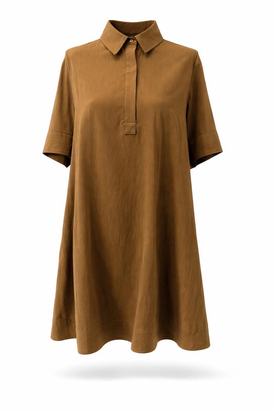 Robe trapèze courte popeline coton marron