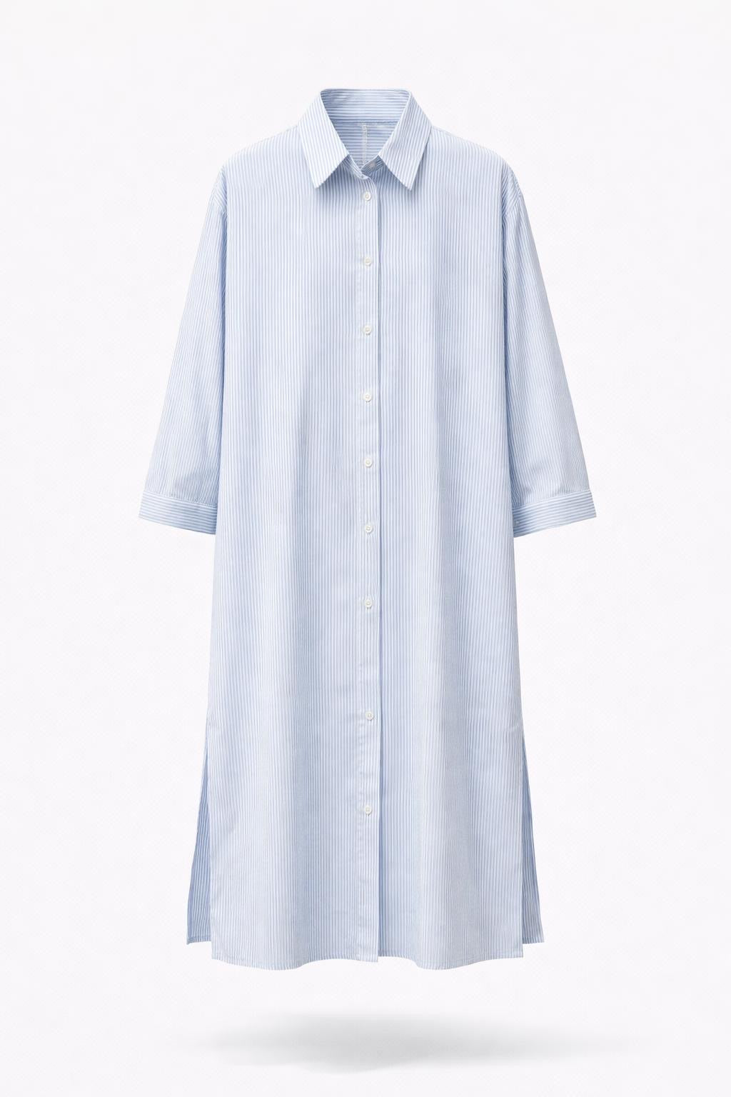 Robe chemise longue Oxford bleu ciel