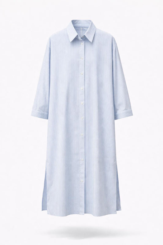 Robe chemise longue Oxford bleu ciel