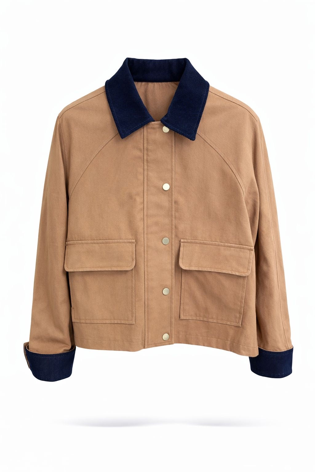 Veste coton camel ou kaki courte col velours