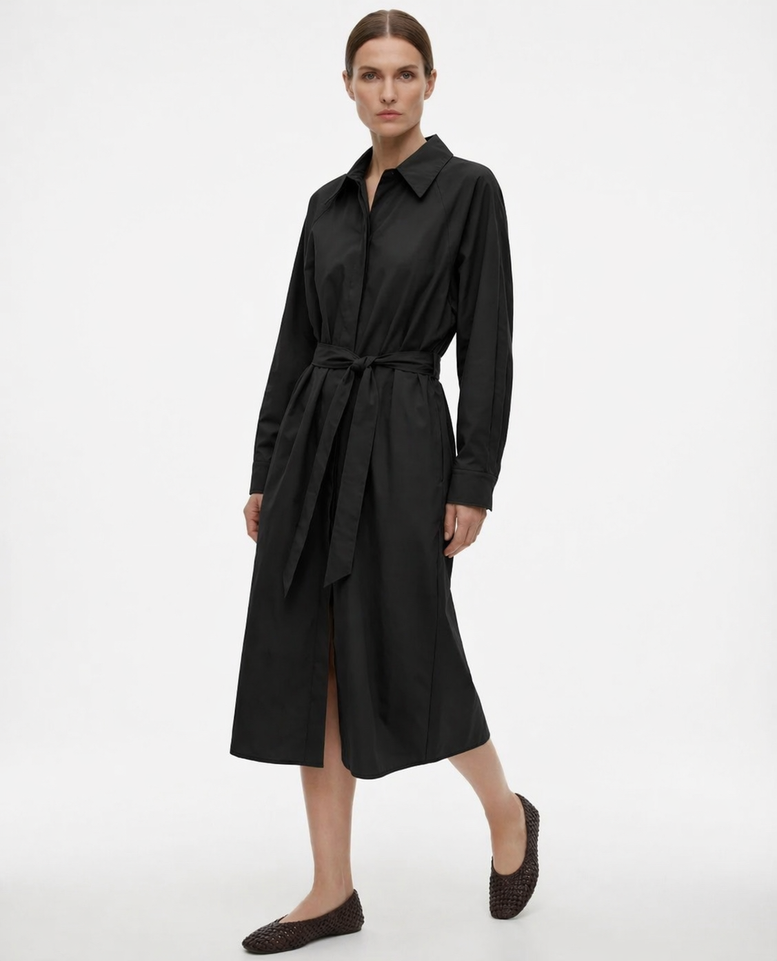 Robe chemise ceinturée noire