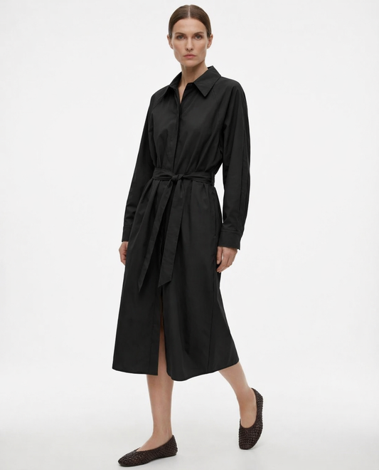 Robe chemise ceinturée noire