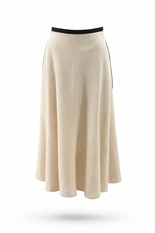 Jupe beige biais noir lin et tencel assorti