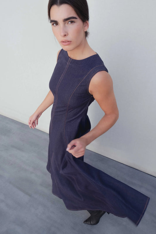 Robe ample effet jean surpiqûres