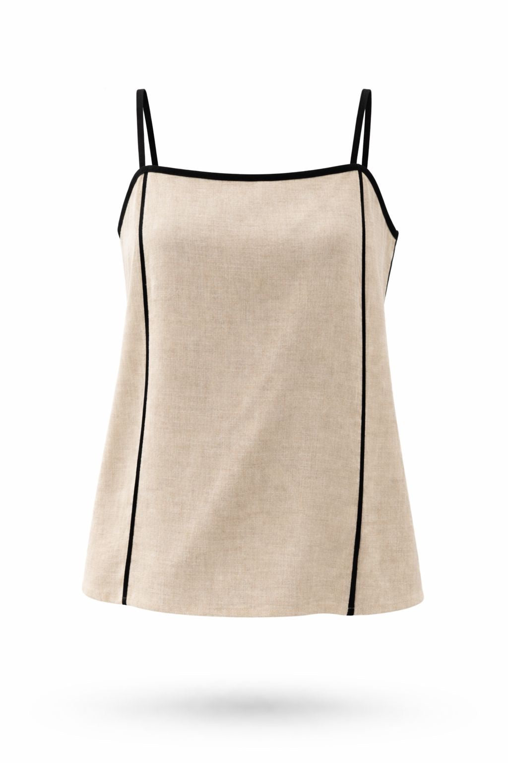 Top beige biais noir lin et tencel assorti