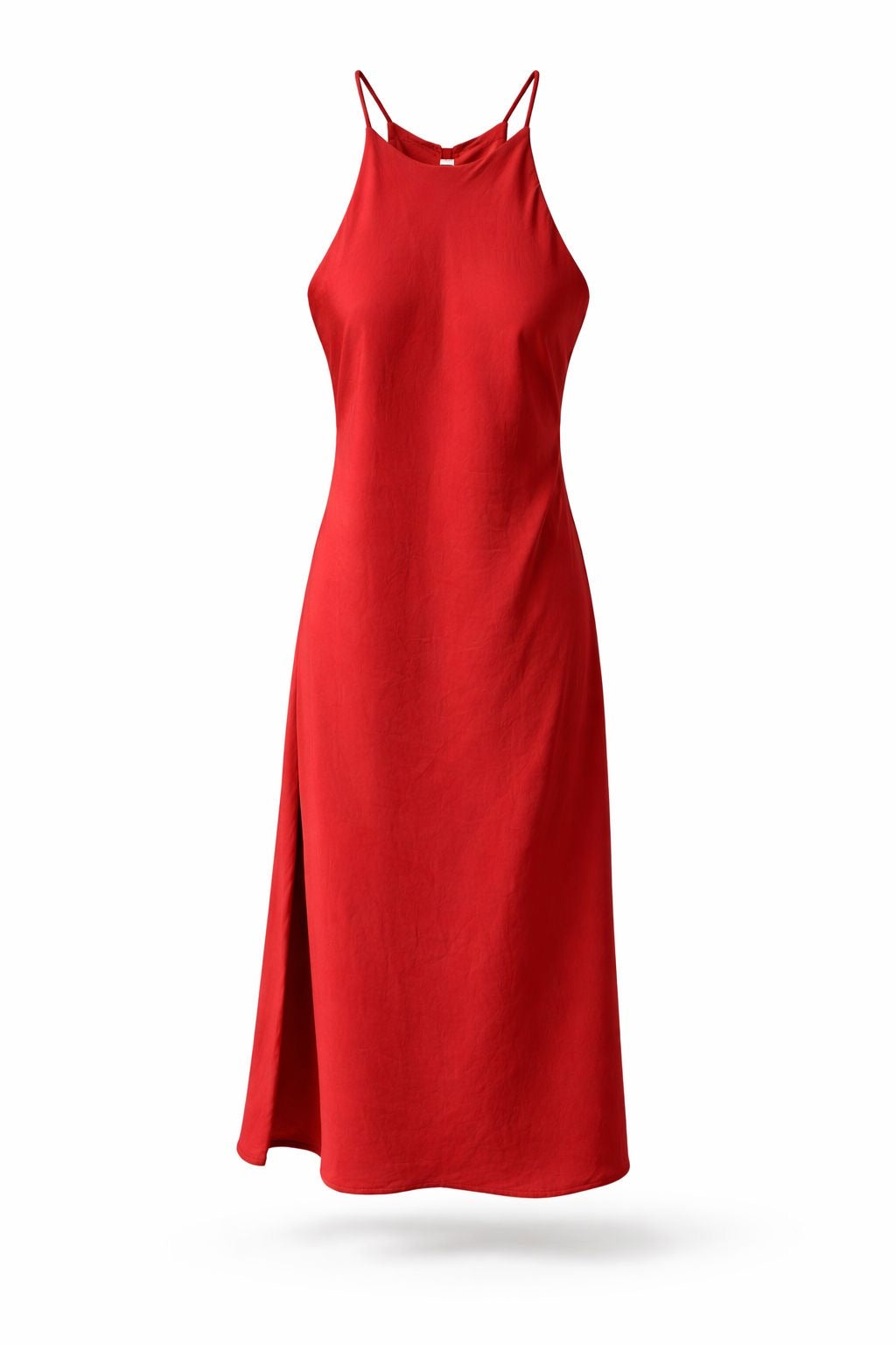 Robe longue halter en satin rouge