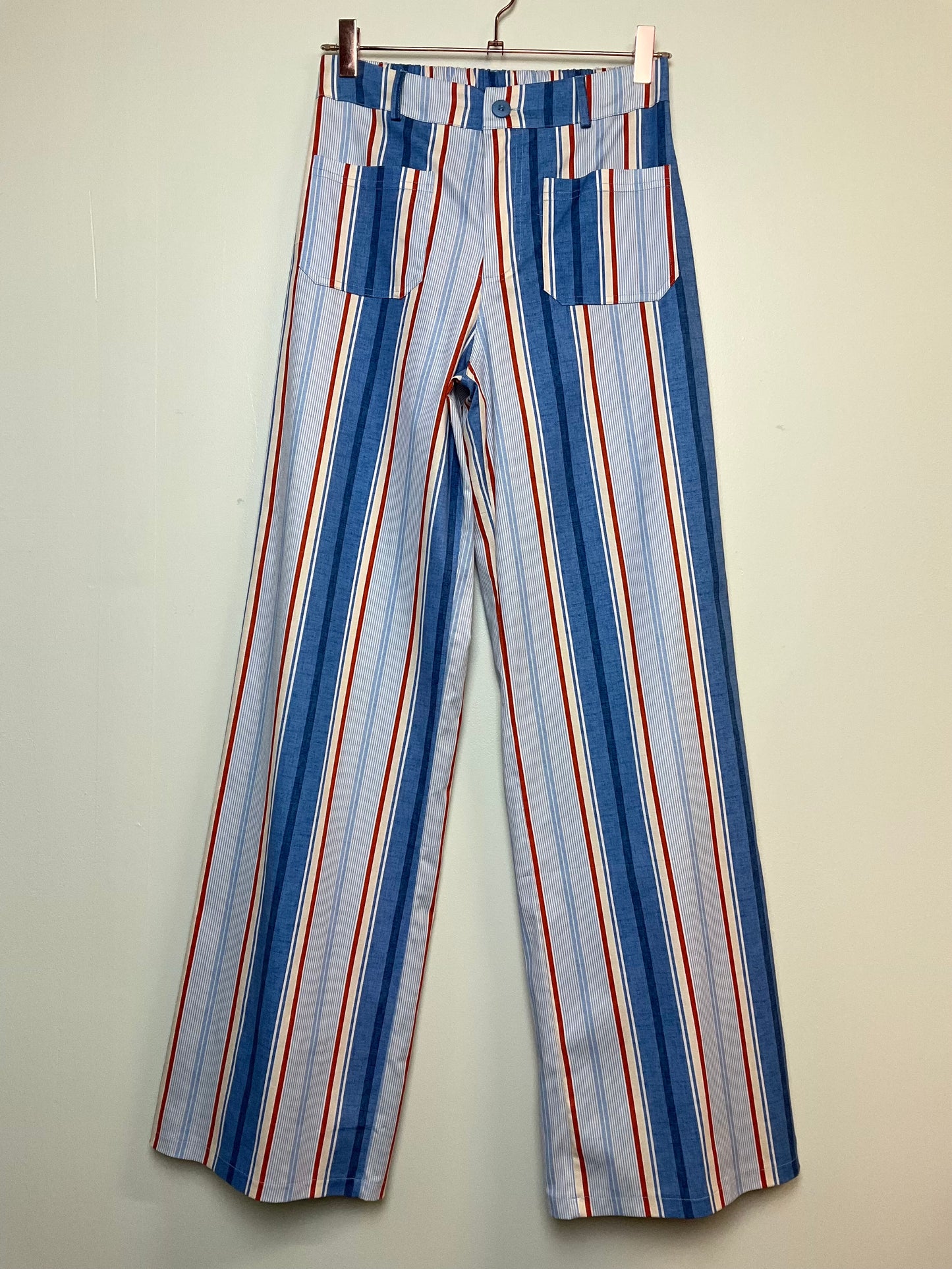 Pantalon coton fin imprime rayé