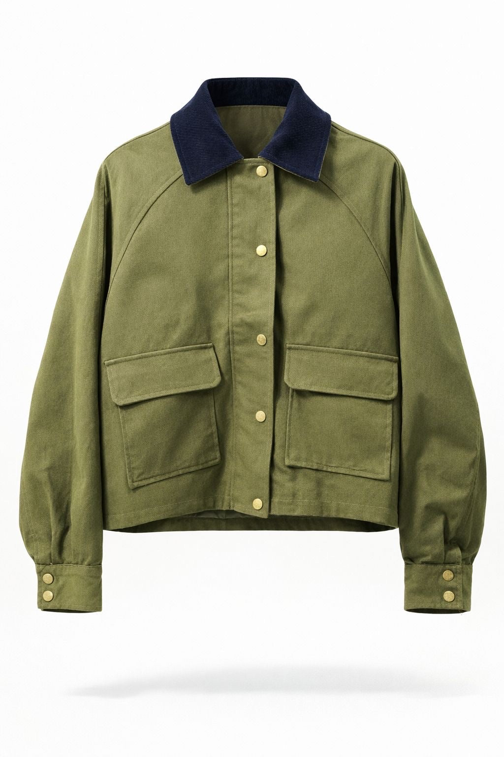 Veste coton camel ou kaki courte col velours