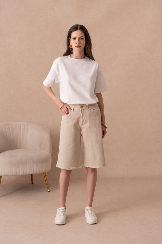 Bermuda court blanc beige rose ou kaki
