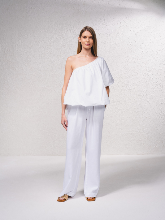 Blouse coton blanche asymétrique