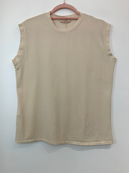 T shirt coton fin beige ou écru sans manches