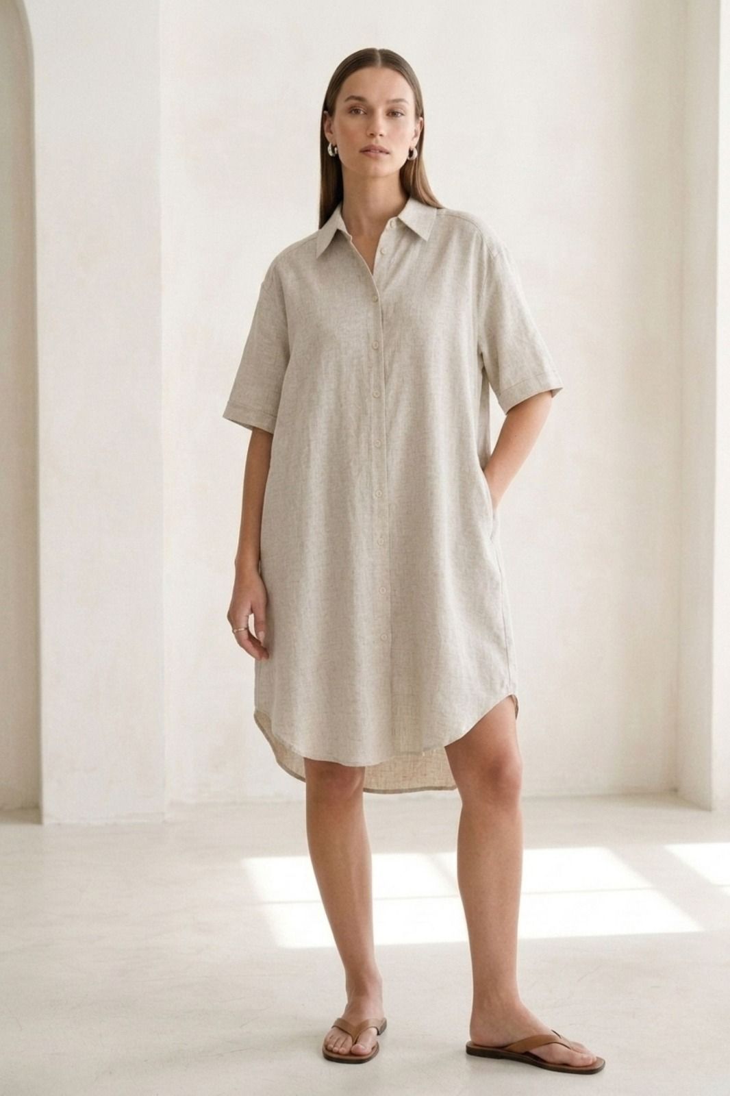 Robe chemise courte lin et lyocell